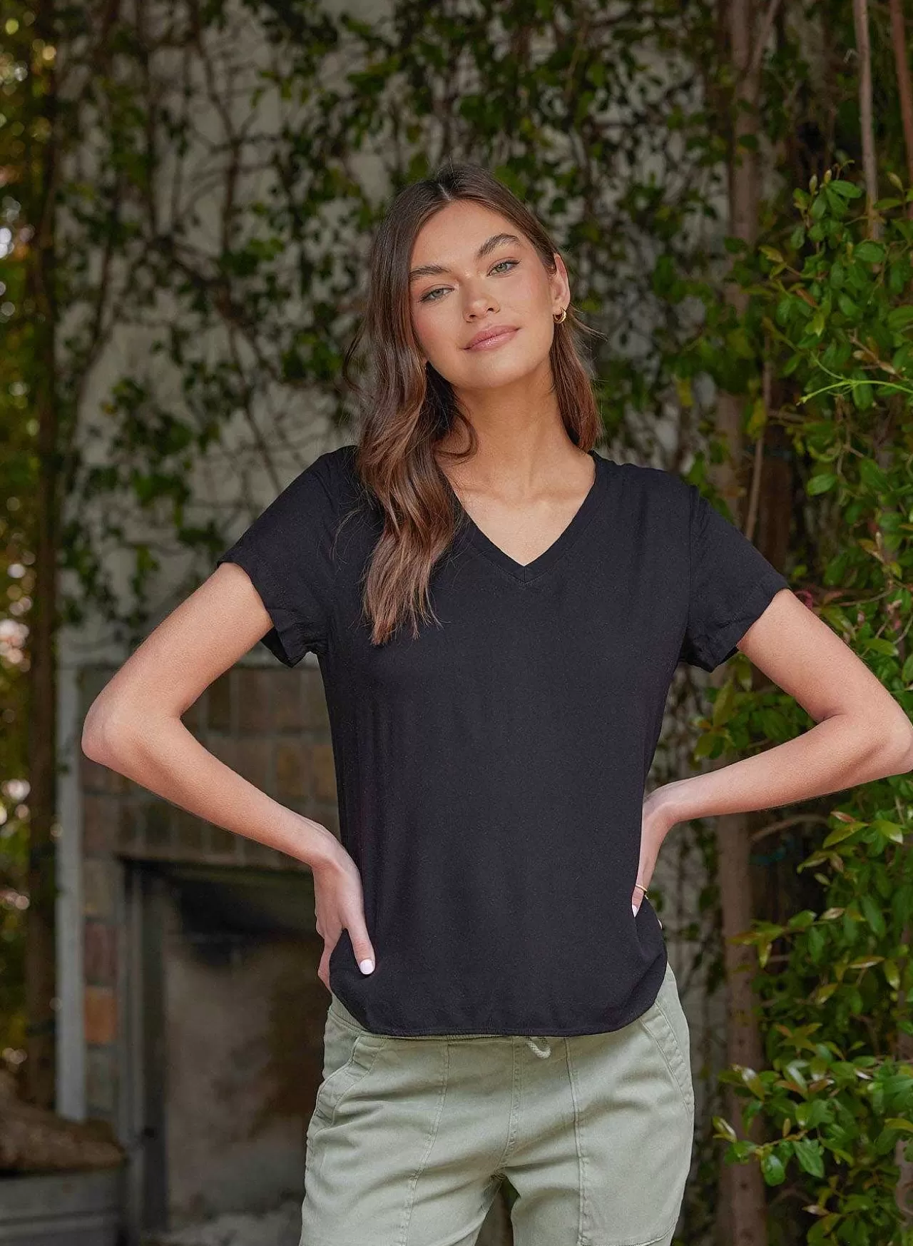 T-Shirt Met V-Hals - Vintage Zwart>Bella Dahl Best